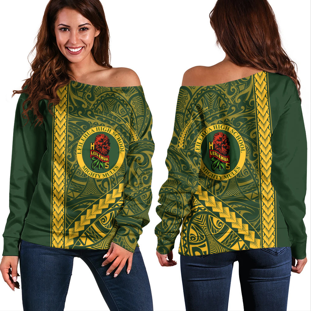 Leilehua High School Off Shoulder Sweatshirt Tribal Polynesian Pride Style