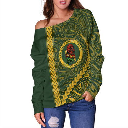 Leilehua High School Off Shoulder Sweatshirt Tribal Polynesian Pride Style