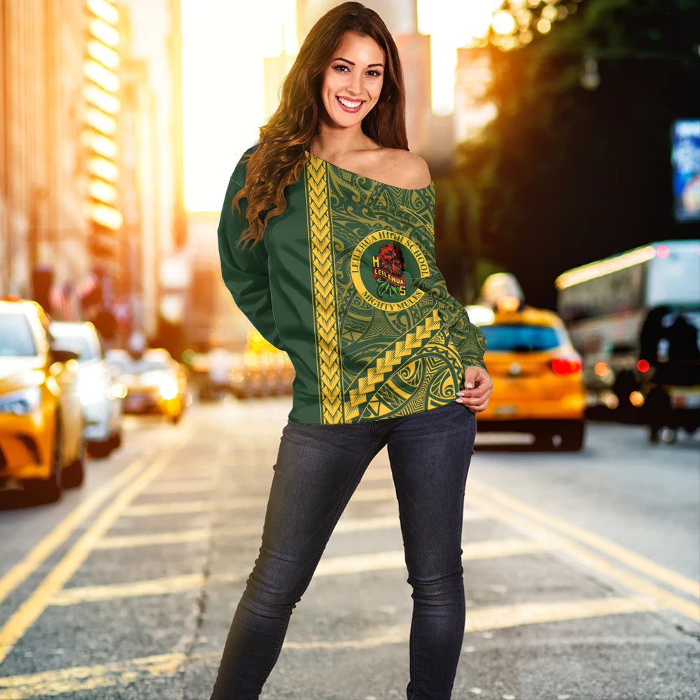 Leilehua High School Off Shoulder Sweatshirt Tribal Polynesian Pride Style