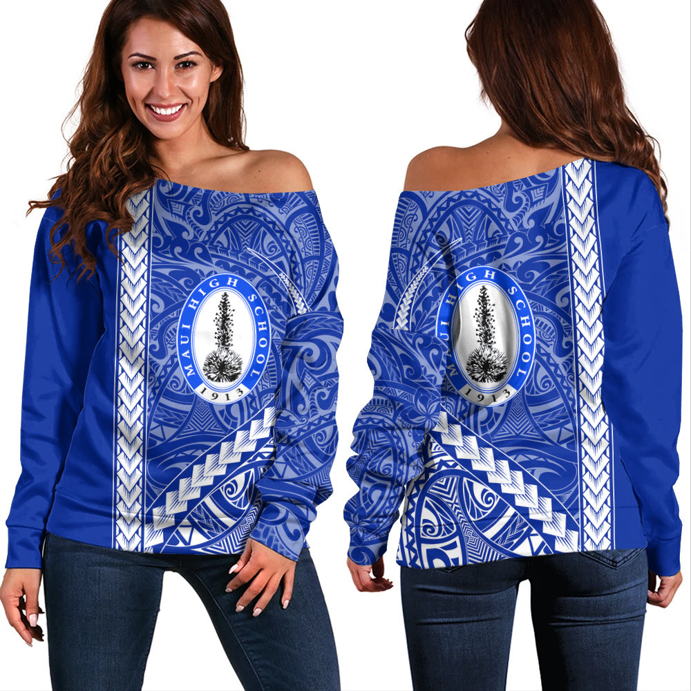 Maui High School Off Shoulder Sweatshirt Tribal Polynesian Pride Style