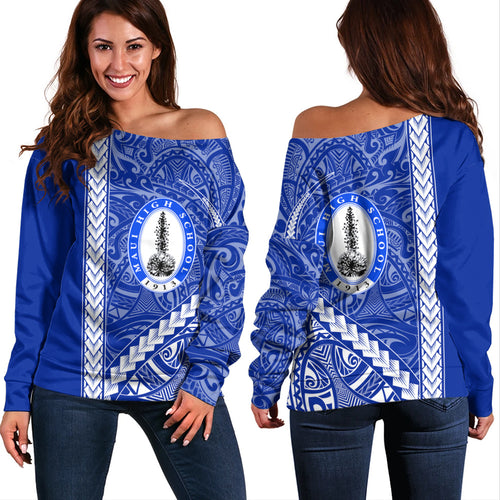 Maui High School Off Shoulder Sweatshirt Tribal Polynesian Pride Style