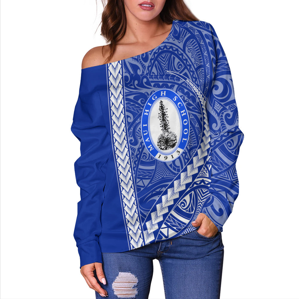 Maui High School Off Shoulder Sweatshirt Tribal Polynesian Pride Style