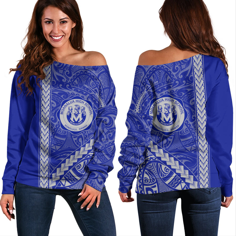 moanalua high school Off Shoulder Sweatshirt Tribal Polynesian Pride Style