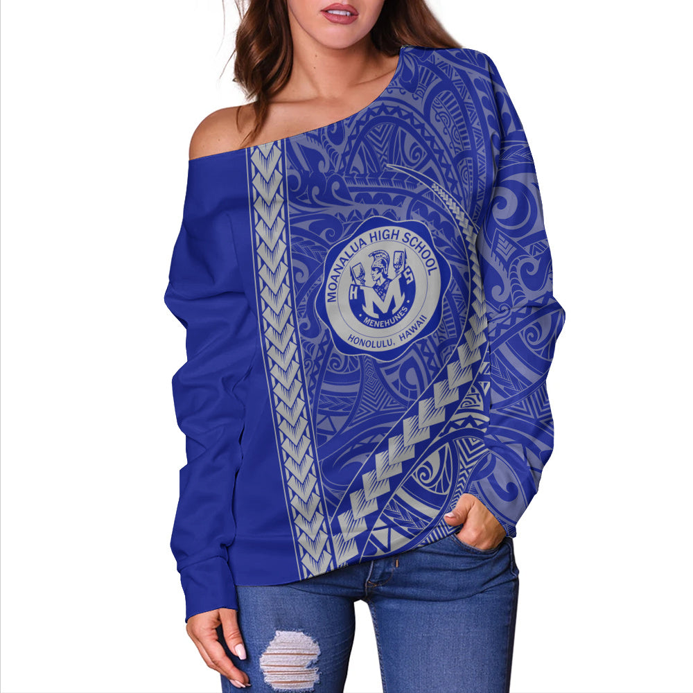 moanalua high school Off Shoulder Sweatshirt Tribal Polynesian Pride Style
