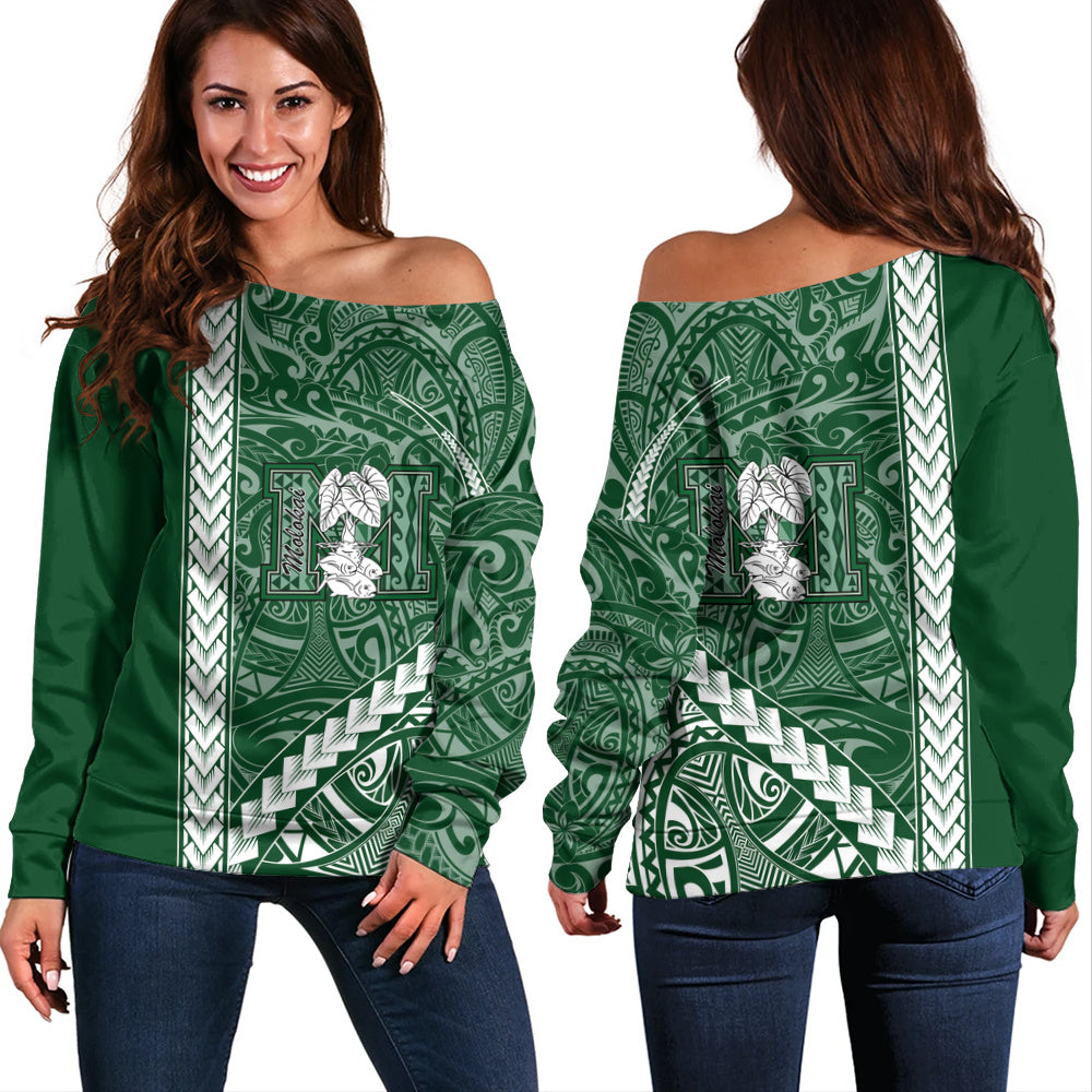 Molokaʻi High School Off Shoulder Sweatshirt Tribal Polynesian Pride Style