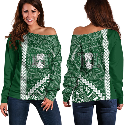 Molokaʻi High School Off Shoulder Sweatshirt Tribal Polynesian Pride Style