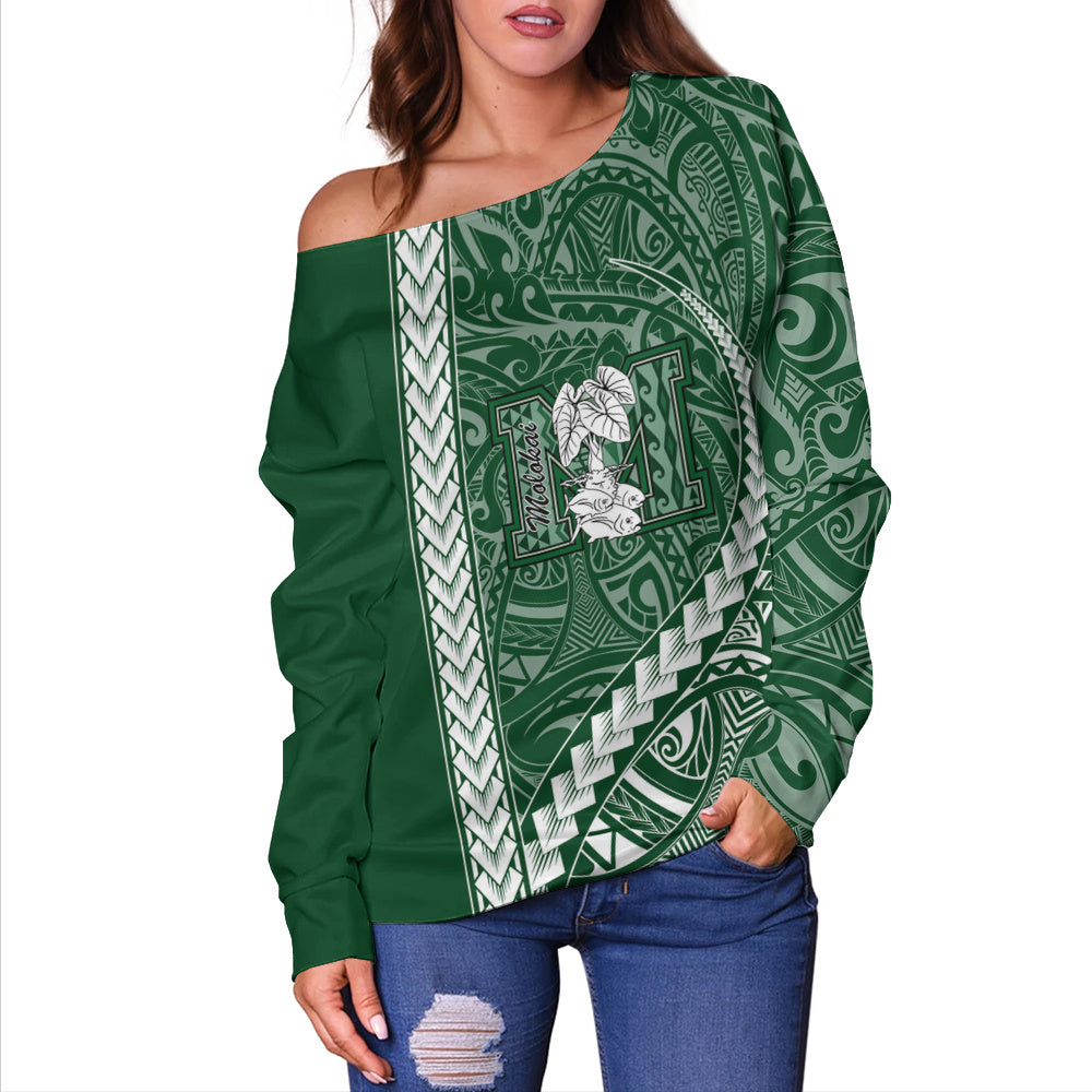 Molokaʻi High School Off Shoulder Sweatshirt Tribal Polynesian Pride Style