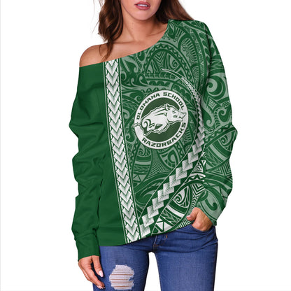 Olomana High & Intermediate School Off Shoulder Sweatshirt Tribal Polynesian Pride Style