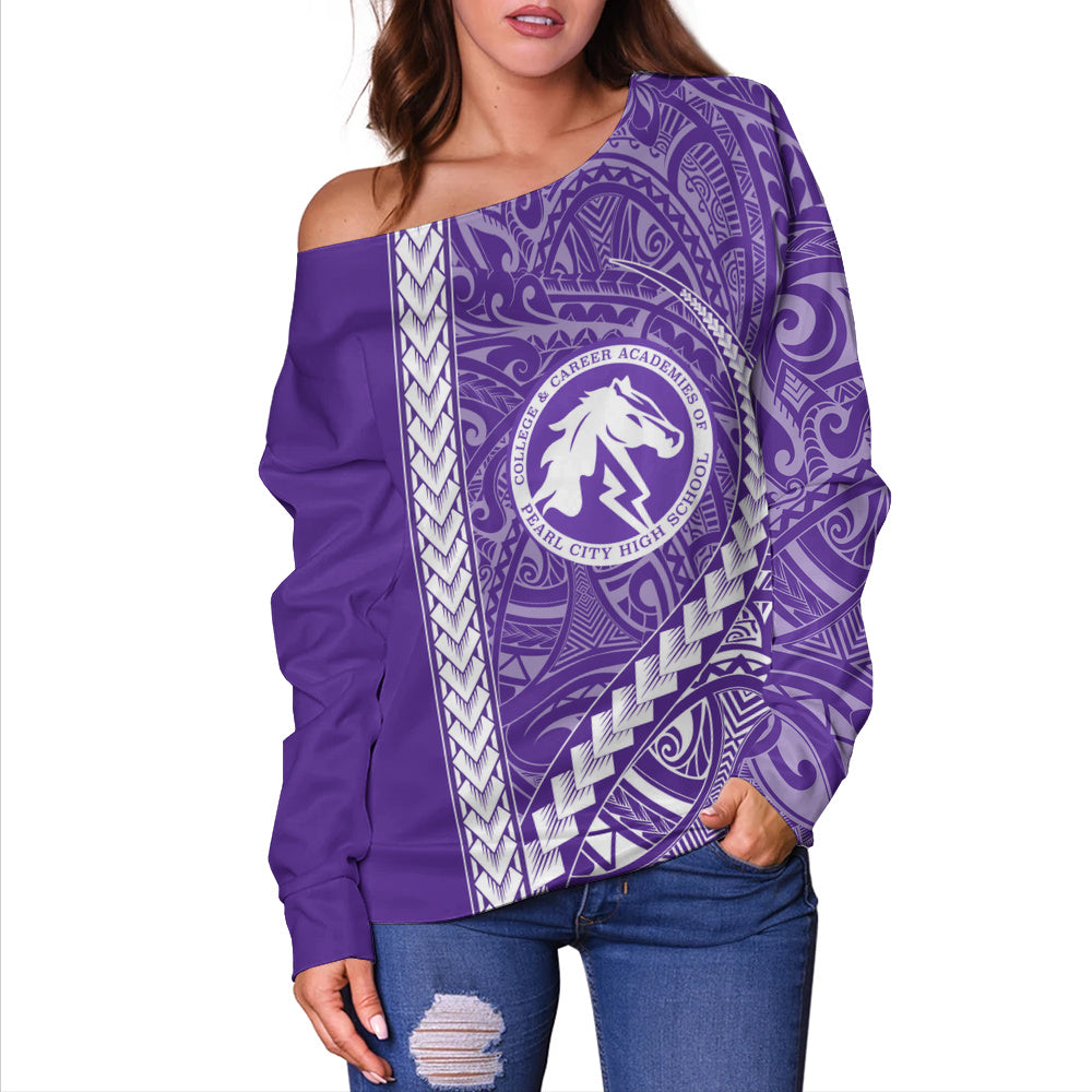 Pearl City High School (Hawaii) Off Shoulder Sweatshirt Tribal Polynesian Pride Style