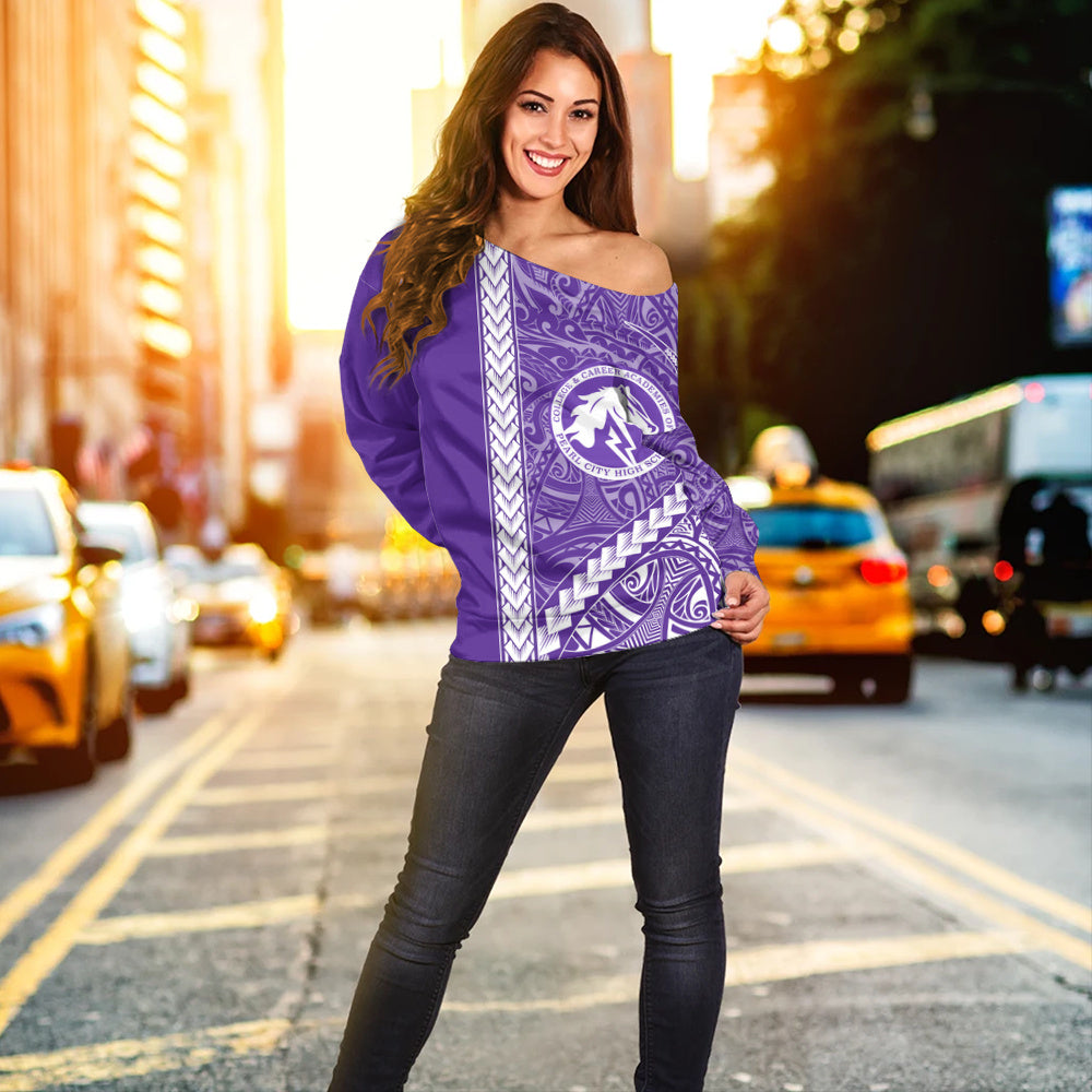 Pearl City High School (Hawaii) Off Shoulder Sweatshirt Tribal Polynesian Pride Style