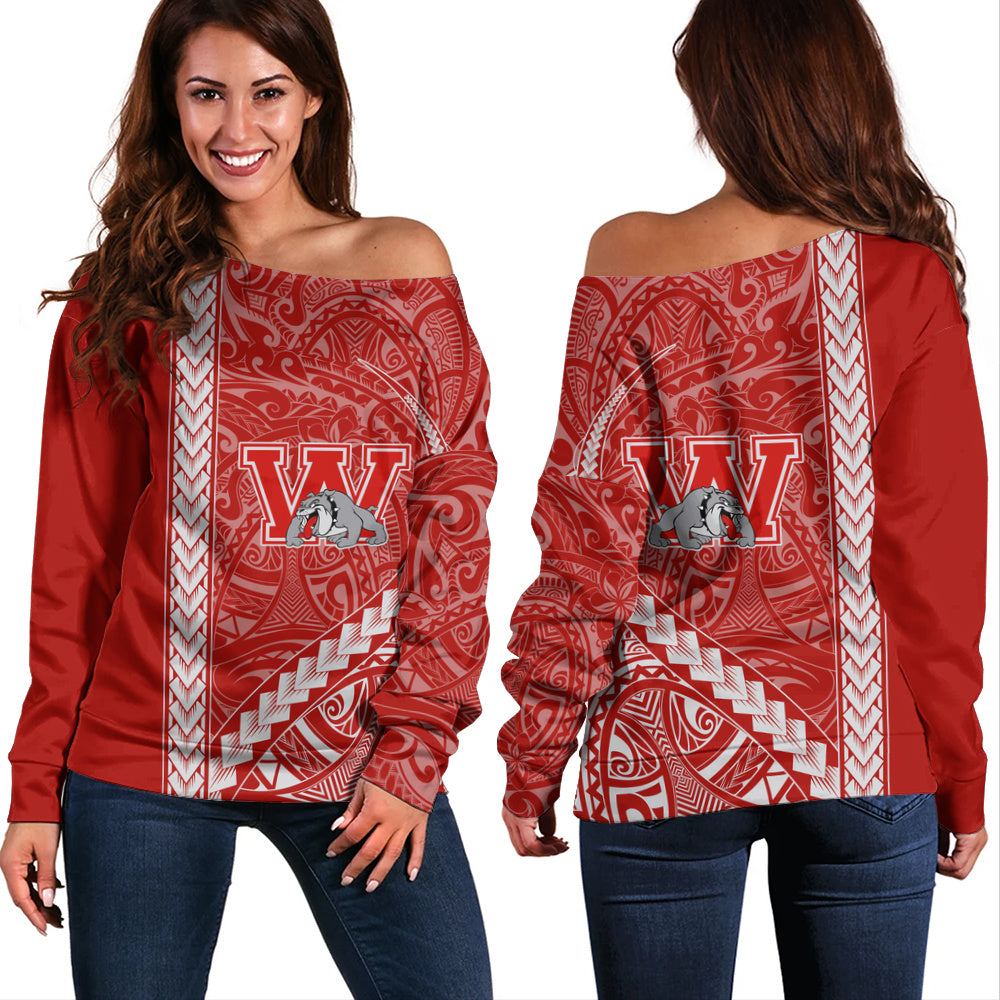 Waialua High and Intermediate School Off Shoulder Sweatshirt Tribal Polynesian Pride Style