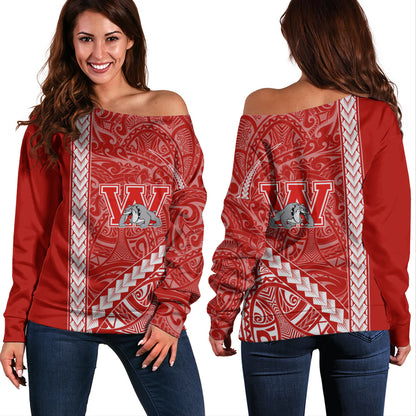 Waialua High and Intermediate School Off Shoulder Sweatshirt Tribal Polynesian Pride Style