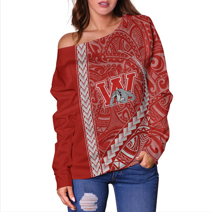 Waialua High and Intermediate School Off Shoulder Sweatshirt Tribal Polynesian Pride Style