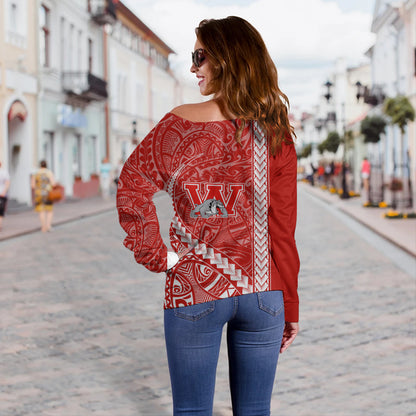 Waialua High and Intermediate School Off Shoulder Sweatshirt Tribal Polynesian Pride Style