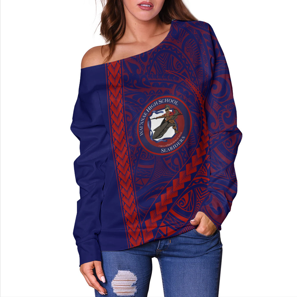 Waianae High School Off Shoulder Sweatshirt Tribal Polynesian Pride Style