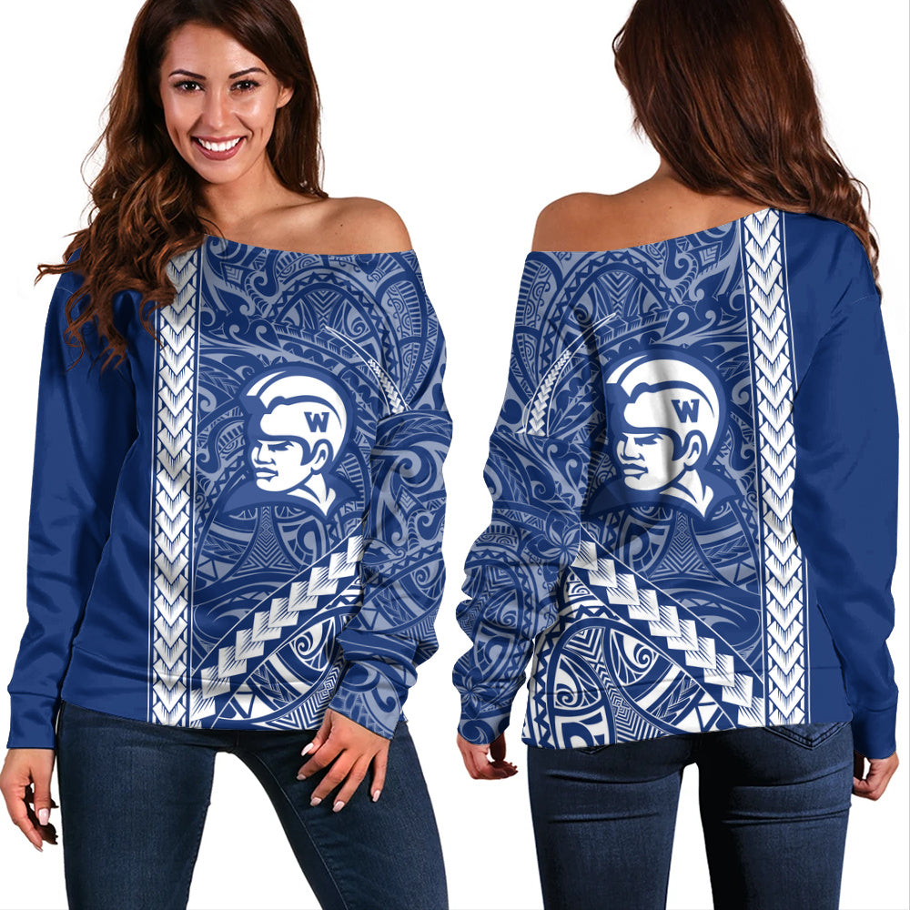 Waimea High School Off Shoulder Sweatshirt Tribal Polynesian Pride Style