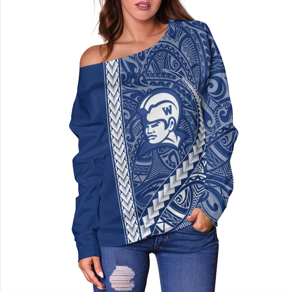 Waimea High School Off Shoulder Sweatshirt Tribal Polynesian Pride Style