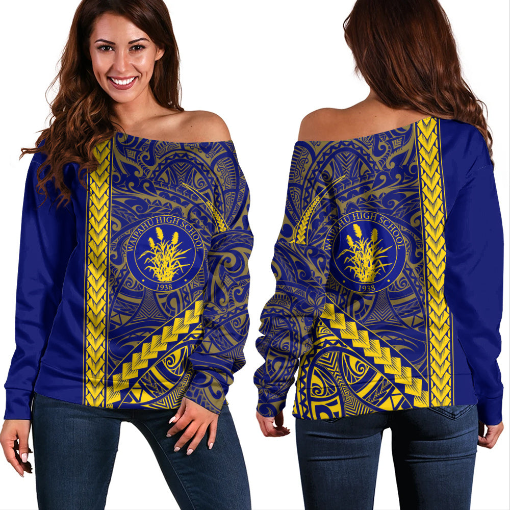 Waipahu High School Off Shoulder Sweatshirt Tribal Polynesian Pride Style