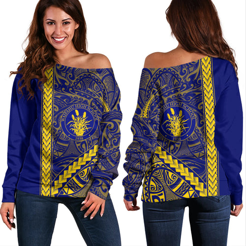 Waipahu High School Off Shoulder Sweatshirt Tribal Polynesian Pride Style