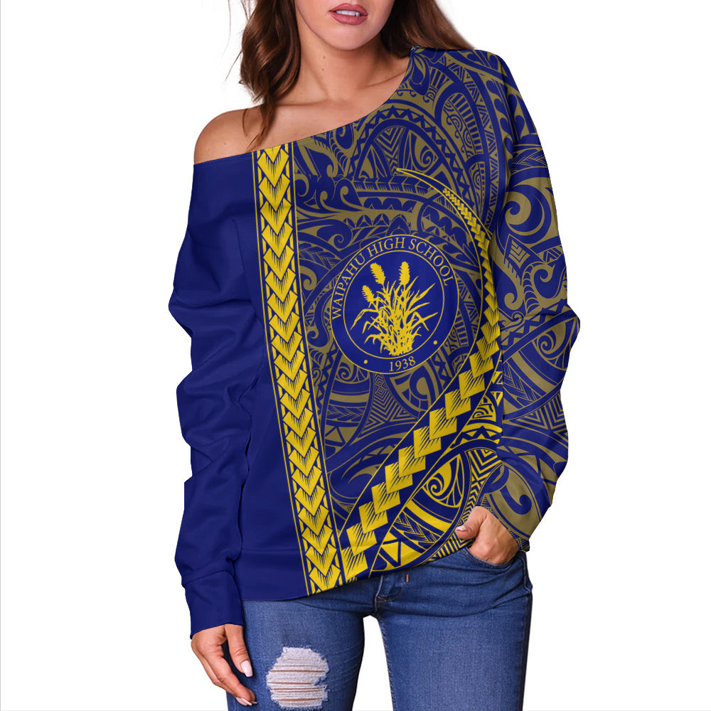 Waipahu High School Off Shoulder Sweatshirt Tribal Polynesian Pride Style