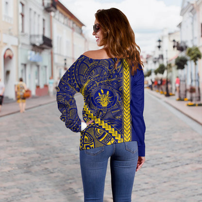 Waipahu High School Off Shoulder Sweatshirt Tribal Polynesian Pride Style