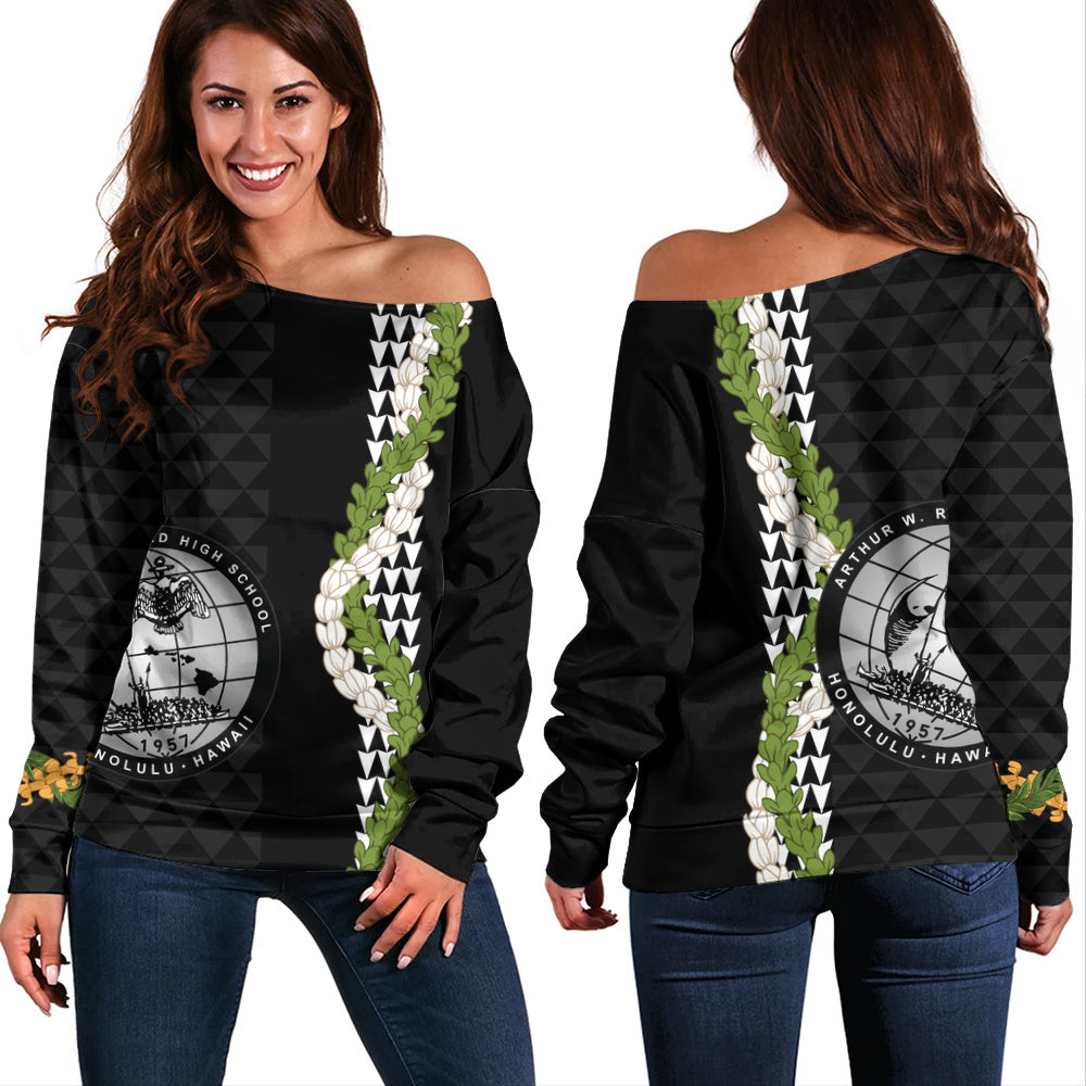 Admiral Arthur W. Radford High School Off Shoulder Sweatshirt Puakenikeni Maile Flower Lei