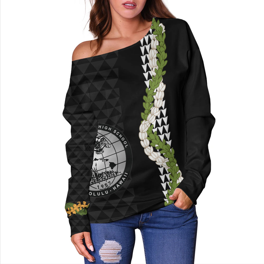 Admiral Arthur W. Radford High School Off Shoulder Sweatshirt Puakenikeni Maile Flower Lei