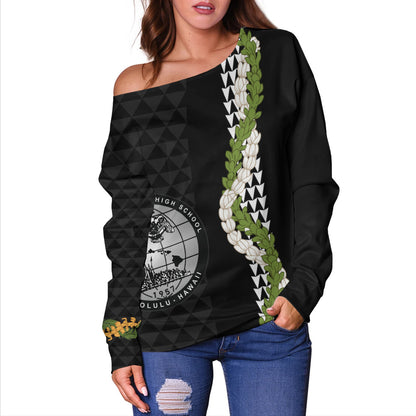 Admiral Arthur W. Radford High School Off Shoulder Sweatshirt Puakenikeni Maile Flower Lei