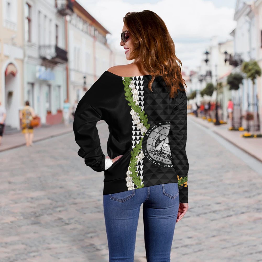 Admiral Arthur W. Radford High School Off Shoulder Sweatshirt Puakenikeni Maile Flower Lei