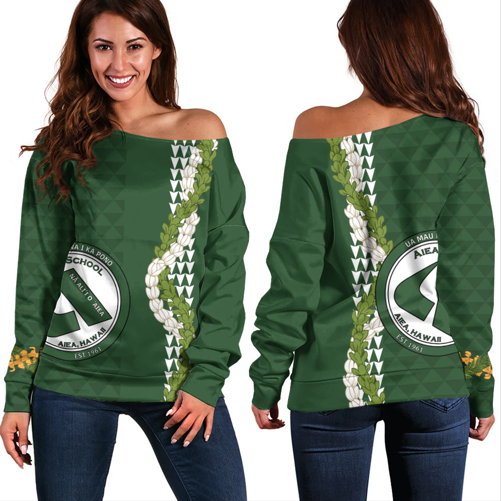 ʻAiea High School Off Shoulder Sweatshirt Puakenikeni Maile Flower Lei