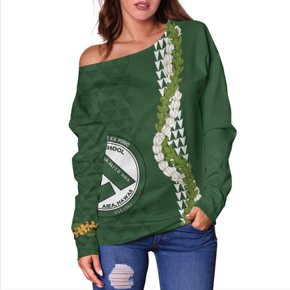 ʻAiea High School Off Shoulder Sweatshirt Puakenikeni Maile Flower Lei