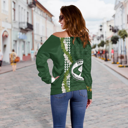 ʻAiea High School Off Shoulder Sweatshirt Puakenikeni Maile Flower Lei