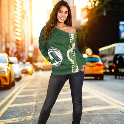ʻAiea High School Off Shoulder Sweatshirt Puakenikeni Maile Flower Lei