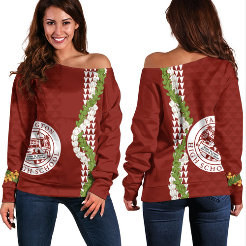 Farrington High School Off Shoulder Sweatshirt Puakenikeni Maile Flower Lei