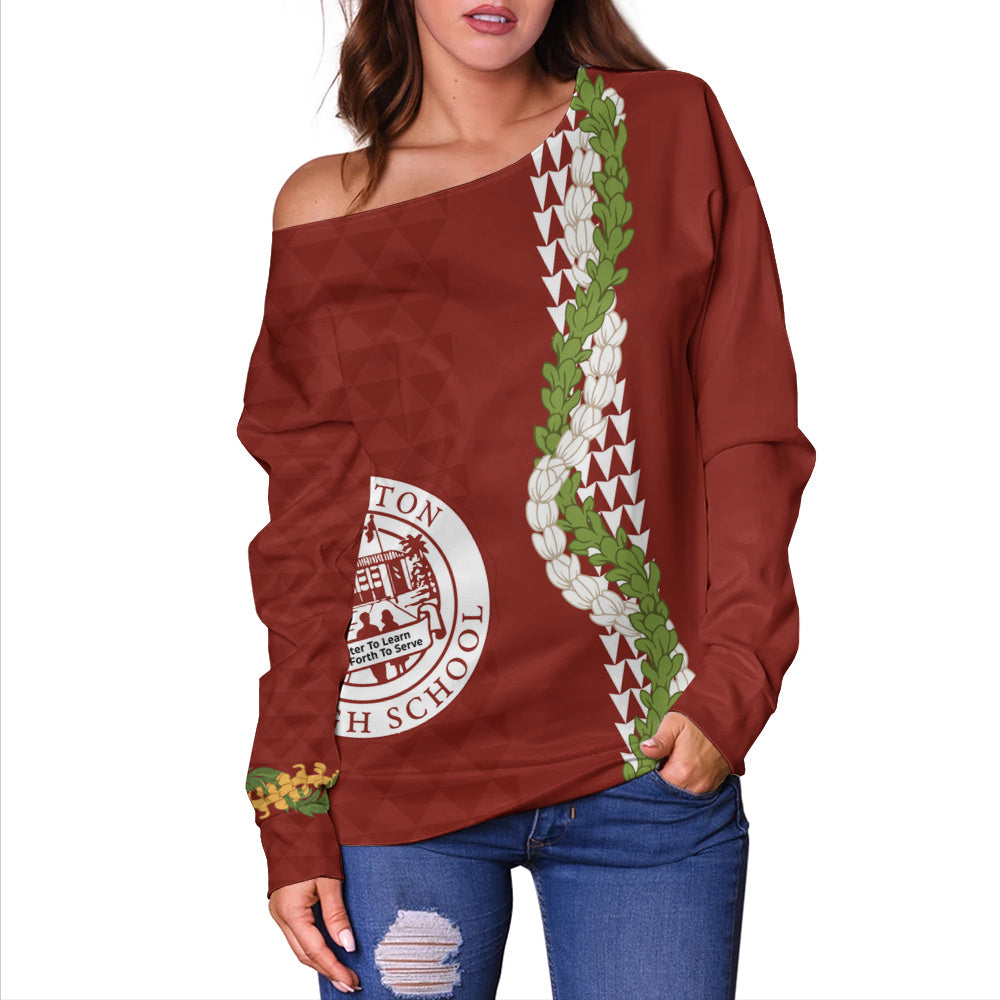 Farrington High School Off Shoulder Sweatshirt Puakenikeni Maile Flower Lei