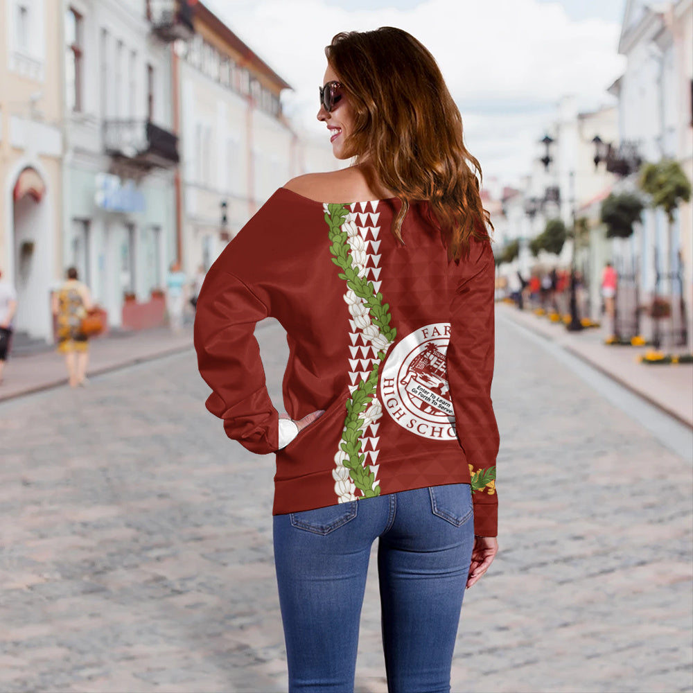 Farrington High School Off Shoulder Sweatshirt Puakenikeni Maile Flower Lei
