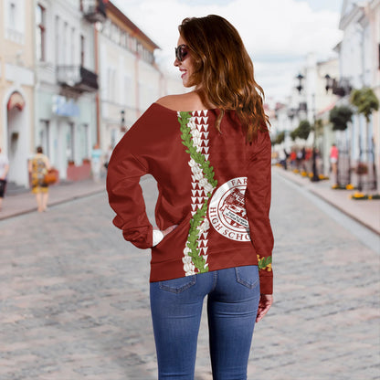 Farrington High School Off Shoulder Sweatshirt Puakenikeni Maile Flower Lei