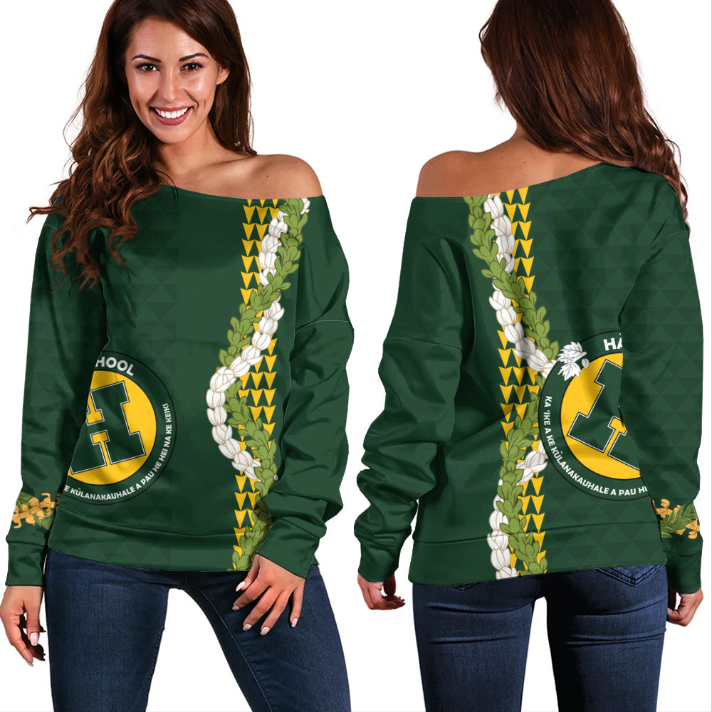 Hana High and Elementary School Off Shoulder Sweatshirt Puakenikeni Maile Flower Lei