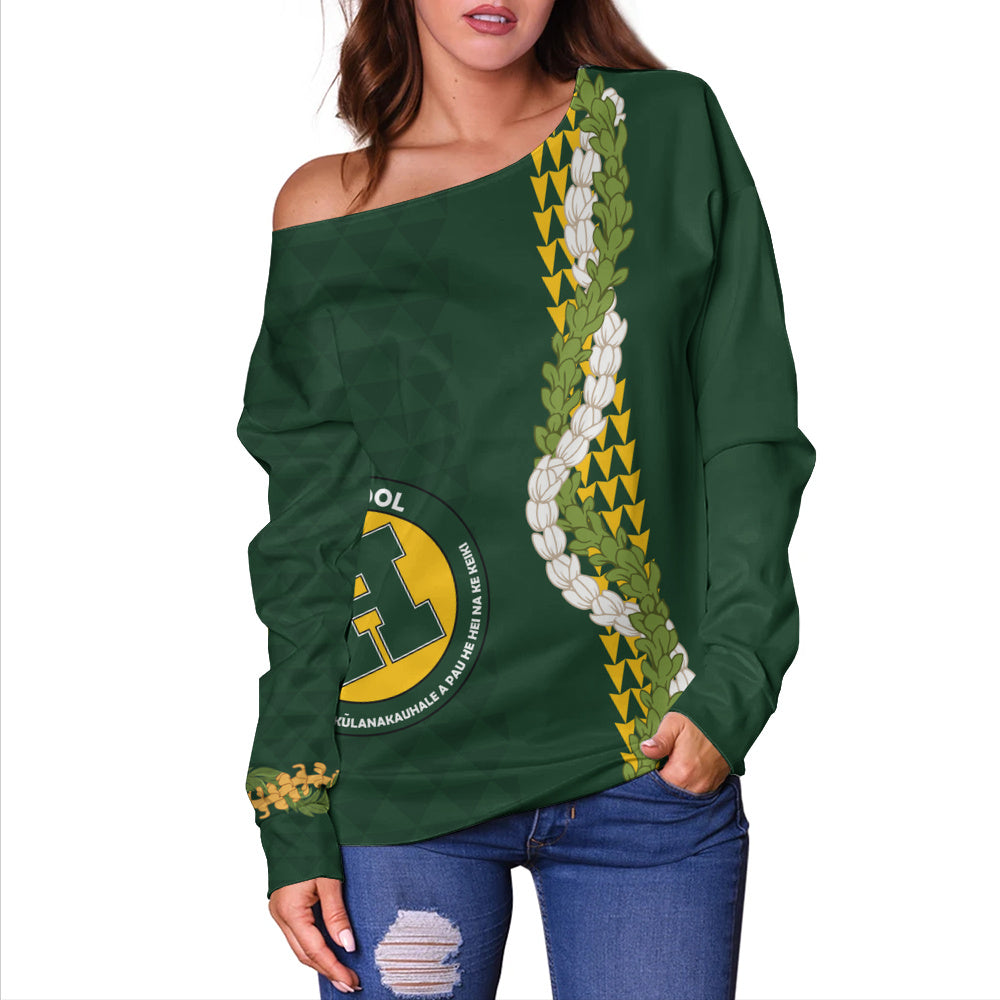 Hana High and Elementary School Off Shoulder Sweatshirt Puakenikeni Maile Flower Lei