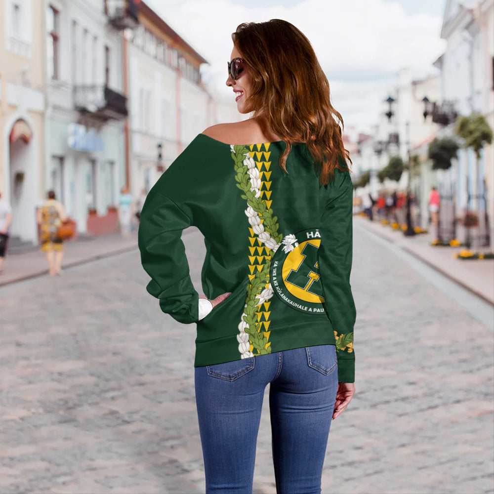 Hana High and Elementary School Off Shoulder Sweatshirt Puakenikeni Maile Flower Lei