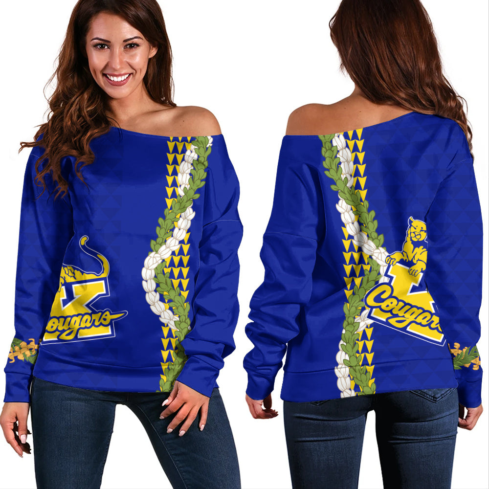 Henry J. Kaiser High School (Hawaii) Off Shoulder Sweatshirt Puakenikeni Maile Flower Lei