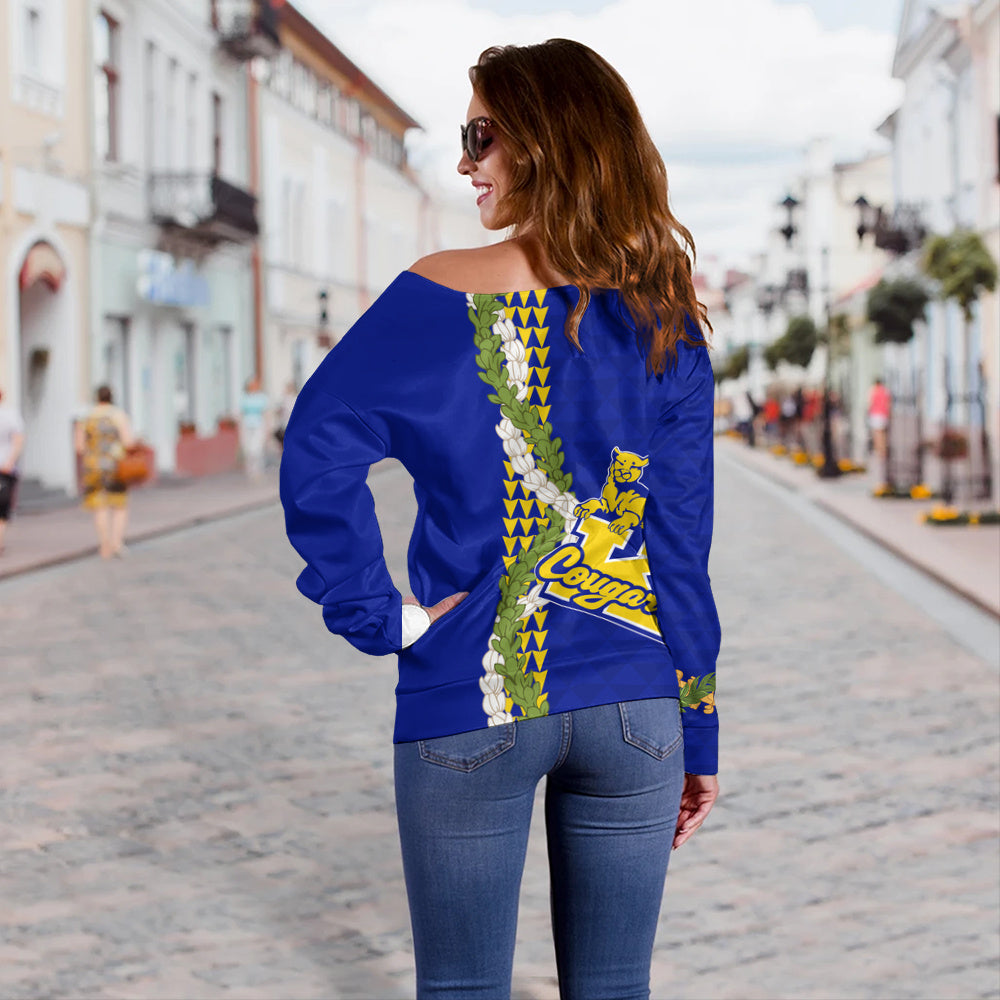 Henry J. Kaiser High School (Hawaii) Off Shoulder Sweatshirt Puakenikeni Maile Flower Lei