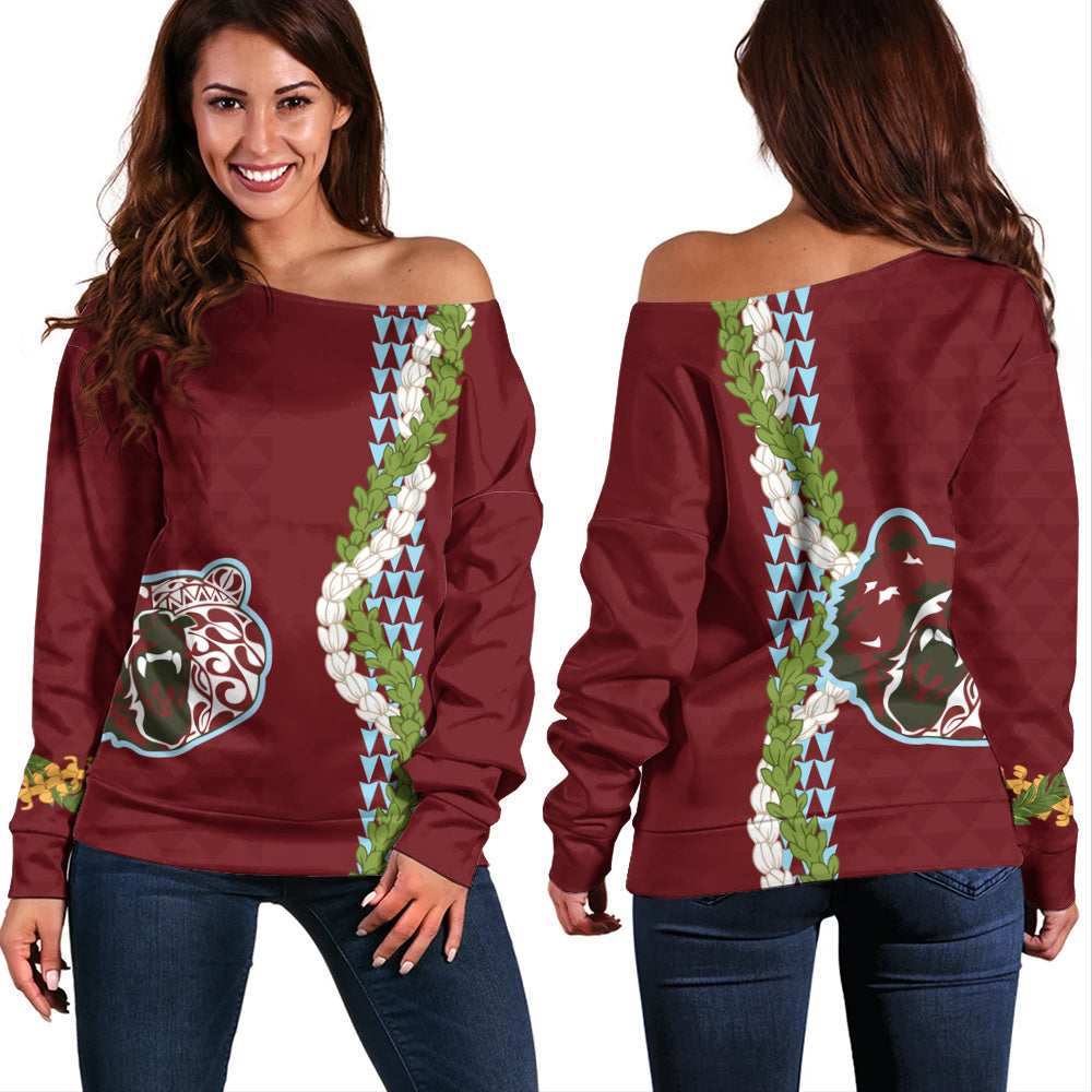 Henry Perrine Baldwin High School Off Shoulder Sweatshirt Puakenikeni Maile Flower Lei