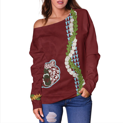Henry Perrine Baldwin High School Off Shoulder Sweatshirt Puakenikeni Maile Flower Lei