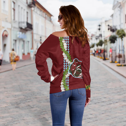 Henry Perrine Baldwin High School Off Shoulder Sweatshirt Puakenikeni Maile Flower Lei