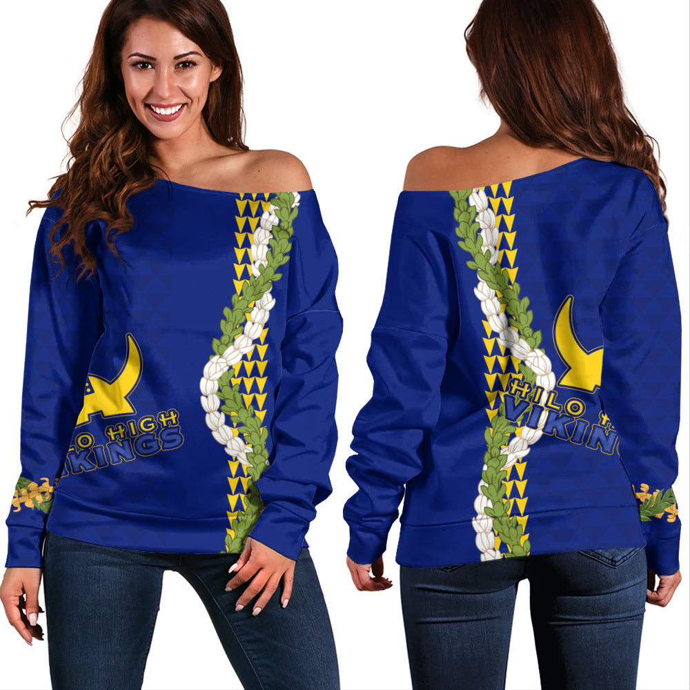 Hilo High School Off Shoulder Sweatshirt Puakenikeni Maile Flower Lei