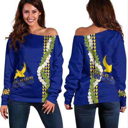 Hilo High School Off Shoulder Sweatshirt Puakenikeni Maile Flower Lei