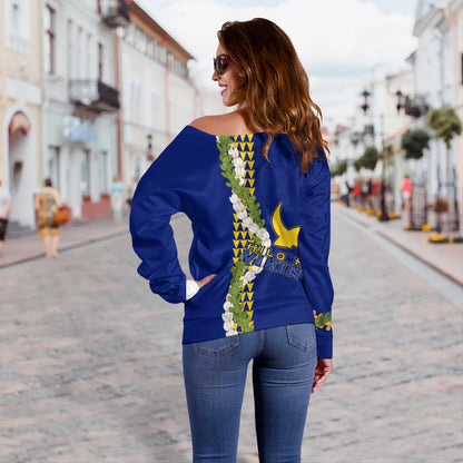 Hilo High School Off Shoulder Sweatshirt Puakenikeni Maile Flower Lei