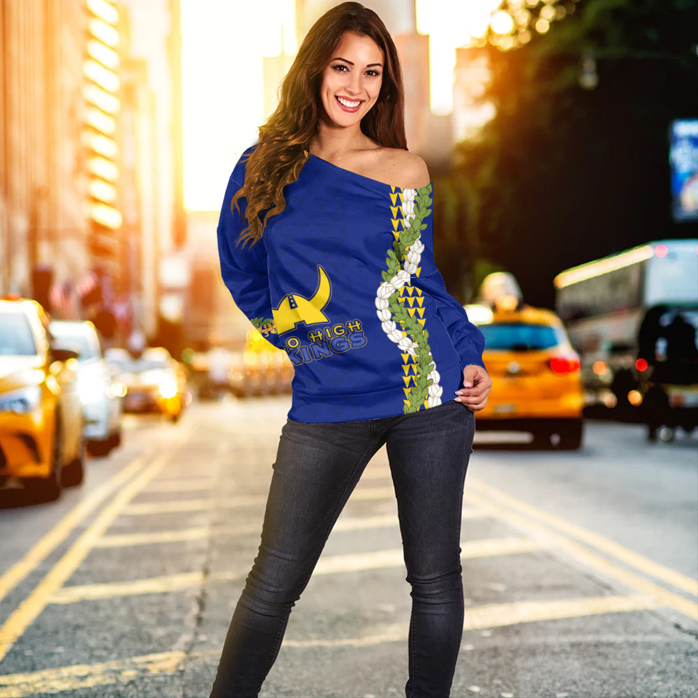 Hilo High School Off Shoulder Sweatshirt Puakenikeni Maile Flower Lei