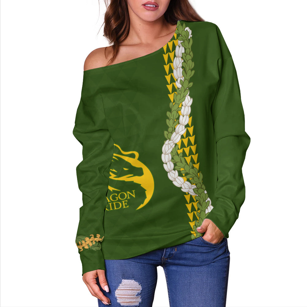 Honokaʻa High & Intermediate School Off Shoulder Sweatshirt Puakenikeni Maile Flower Lei